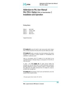 Addendum to PAL User Manual PAL ITEX-2 Option
